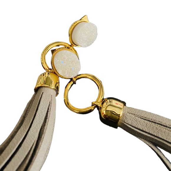 NEW Alexis Bittar Druzy Quartz and Leather Tassel Earrings $425 USD - Picture 2 of 6